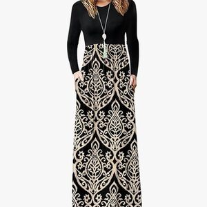 Black and Cream Patterned Maxi Dress Size 2XL